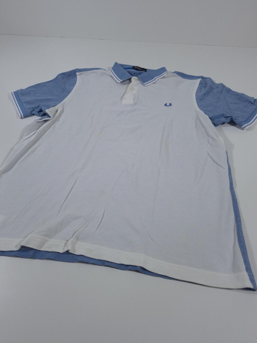 Fred Perry Polo Shirt Mens XL Blue White Colorblock Slim Fit Cotton Knit Casual